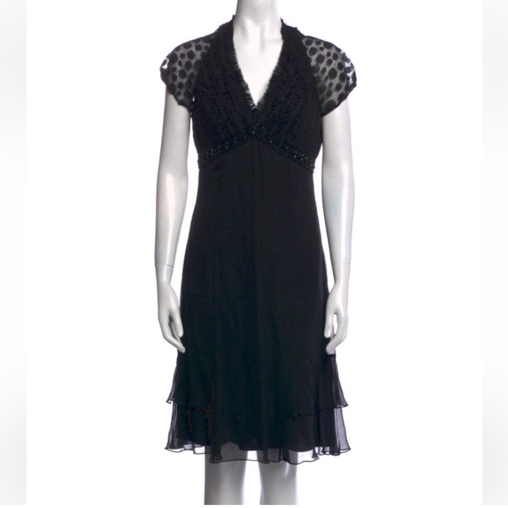 Badgley Mischka Silk Beaded Chiffon Mini Dress Size 8